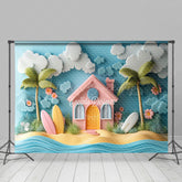 Lofaris Blue Surfboard Cartoon Summer Cake Smash Backdrop